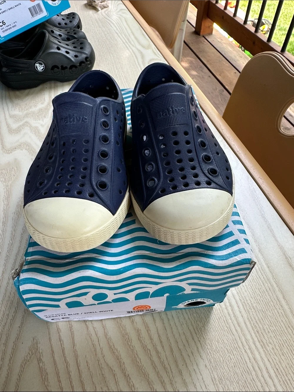 Native Jefferson Kids Slip-On Shoe - regatta blue & Shell White